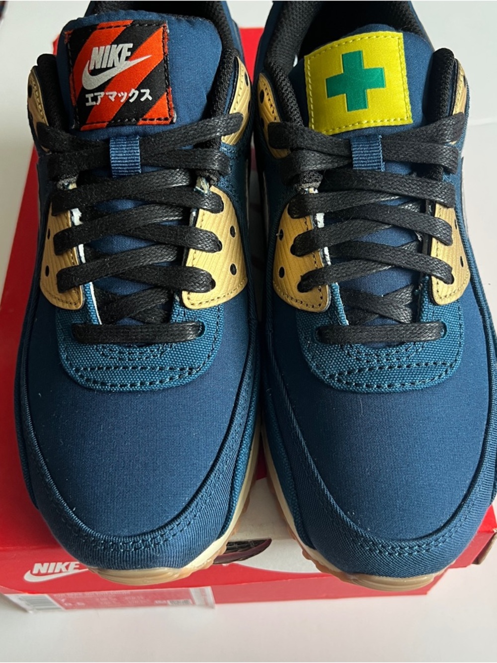 New Nike Air Max 90 Premium Tokyo Sneakers in Blue, Tan and Black